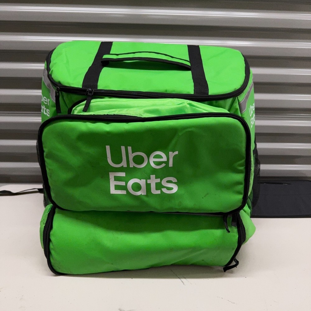 Uber Eats Insulated Delivery Backpack Bag Food Bag XL Green cover Drink Holder