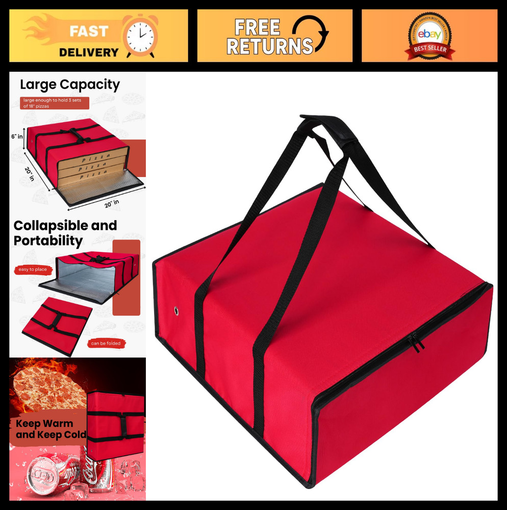 Insulated Pizza Delivery Bag — Large 20″x20″ Hot Food Carrier for Doordash & Ube