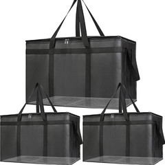 Large 3-Pack Insulated Food Delivery Bag with Hard Bottom, XXXL