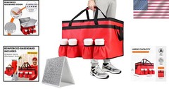 Insulated Grocery Bag with Cup Holder, Bottom Plate — Red