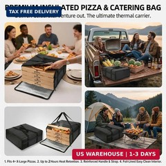 19.6″ x 19.6″ x 5.9″ Insulated Pizza Delivery Bag with Zipper Closure, Thermal F