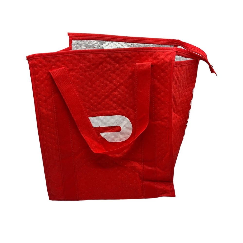 DoorDash Insulated Red Food Delivery Tote Bag Zip Top 15x13x9.5 Takeout Hot/Cold
