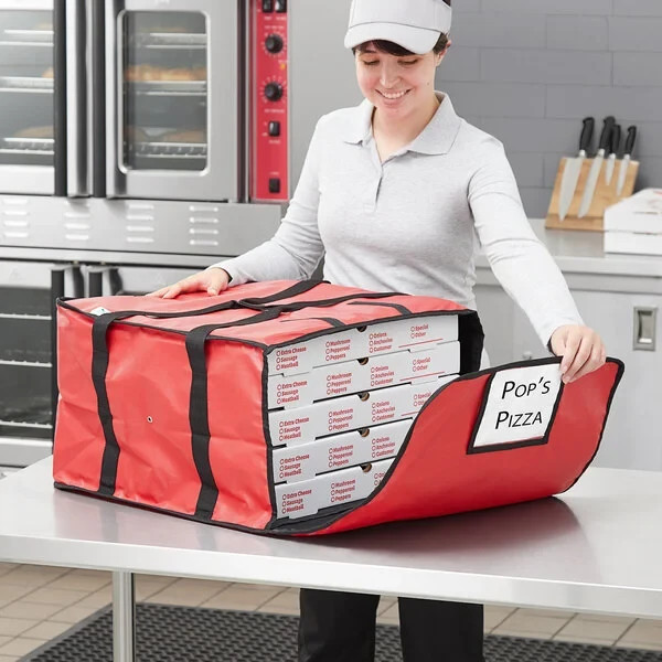 4 PACK 20″ x 20″ x 12″ Red Vinyl Insulated 16″ & 18″ Pizza Food Delivery Bag