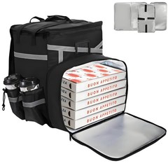 Food Delivery Backpack, Expandable Insulated Pizza Bag with 4 Cup Holders, La…