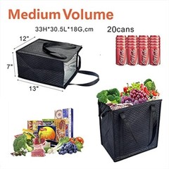 Insulated Cooler Bags Set, Reusable Grocery Storage, Zipper Closure, Black & Blu