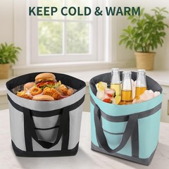 CIVJET 2PK Insulated Grocery Bags, 39L Large Reusable One Size, Grey & Green