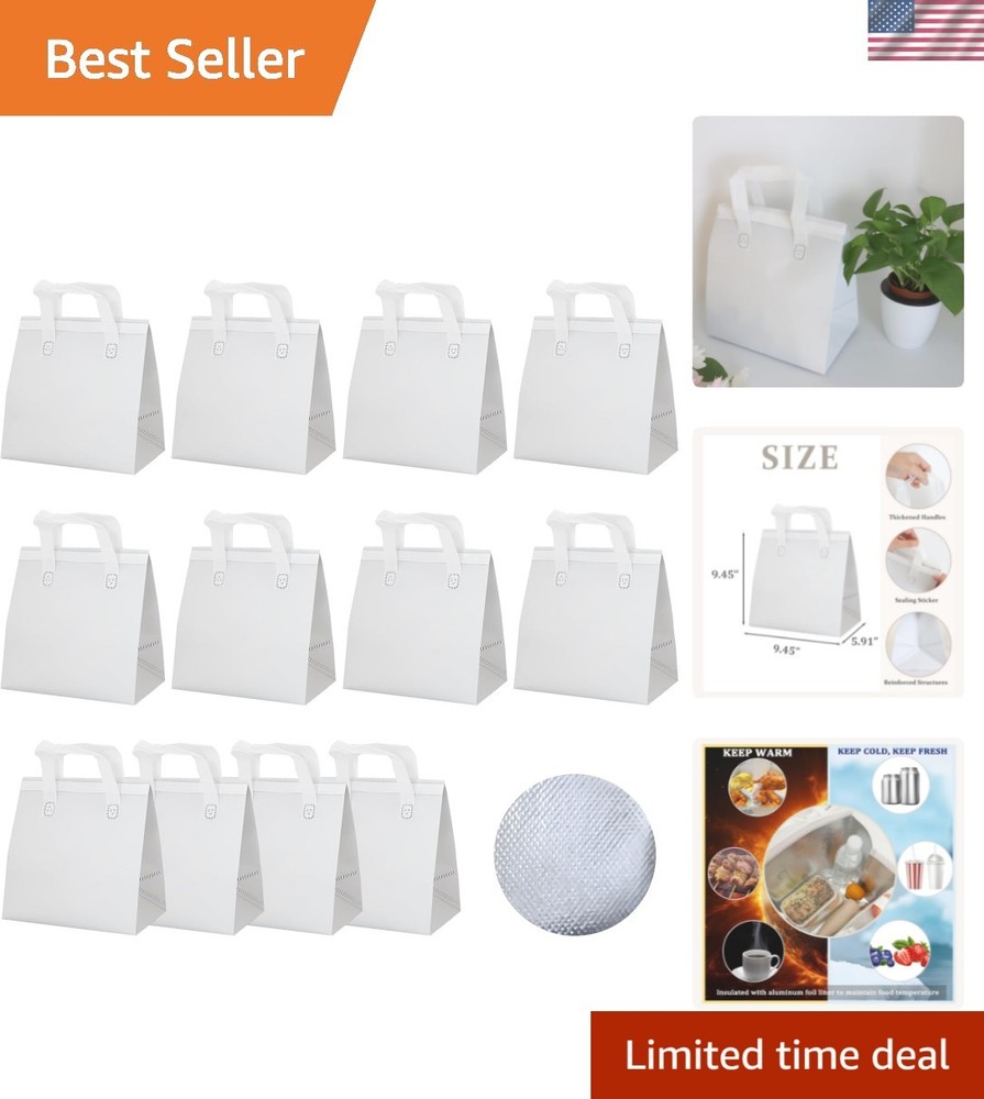 12Pcs White Insulated Take Away Bags Disposable Cooler Bag Thermal Lunch Groc…