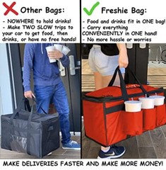 Insulated Food Delivery Bag with Cup Drink Holders for Beverages Grocery Pizza
