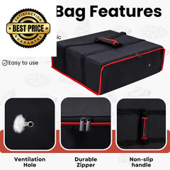 TOGETRUE Pizza Delivery Bag — Insulated 20W x 20D x 6H, Black-red Edge