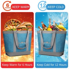 Awordo Insulated Cooler Bag, Reusable Grocery Tote Bags for One Size, Blue