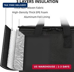 19.6″ x 19.6″ x 5.9″ Insulated Pizza Delivery Bag with Zipper Closure, Thermal F