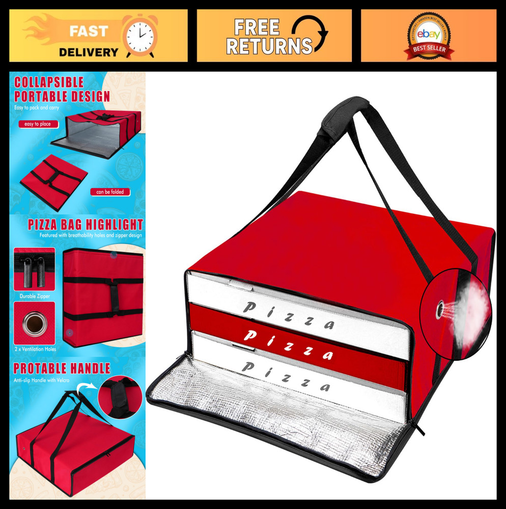 Insulated Pizza Delivery Bag, Large 20x20in Food Carrier for Hot Pizzas, Collaps