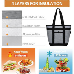 33 Qt. Insulated Cooler Bag Reusable Grocery Bags for Hot Cold Food Thermal Food