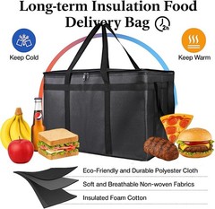 Large 2-Pack Insulated Food Delivery Bag With Hard Bottom, XXXL Grocery Shopping