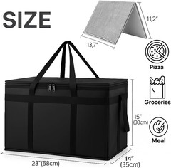 Insulated Food Delivery Bag with Hard Bottom, XXXL Pizza Cooler Bags, Grocery Sh
