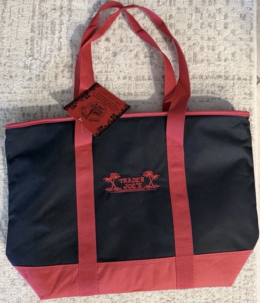 Trader Joe’s Extra Large Insulated Bag Up to 7 Gallons Black Red