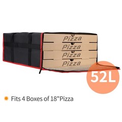 Heavy-Duty Insulated Pizza Delivery Bag — Keeps 4 Boxes Hot 52L Capacity