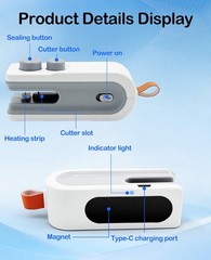 3-in-1 Mini Bag Sealer with Cutter and Magnet,Rechargeable mini, White