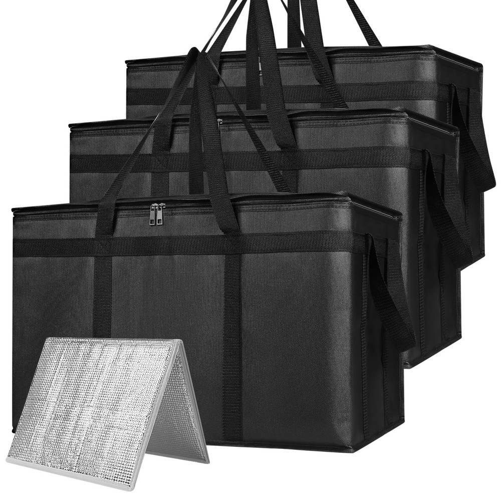 3 Pack XXXL Insulated Food Delivery Bags with Removable Hard Bottom 90lb Load…