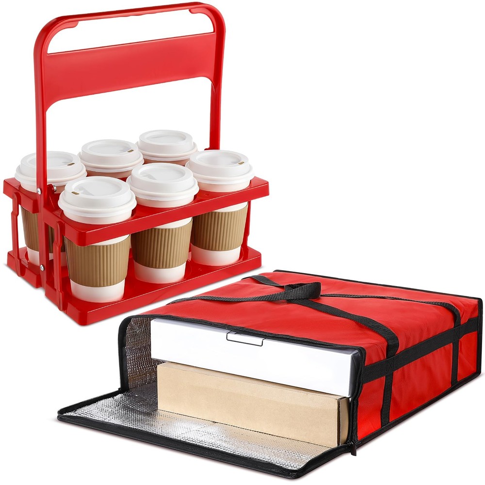 Insulated Pizza Bag Delivery With Plastic Drink Carrier 20x20x6 Inch Cooler