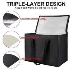 Insulated Reusable Grocery Bag XL Food Delivery Bag for Catering Black 1 Pack