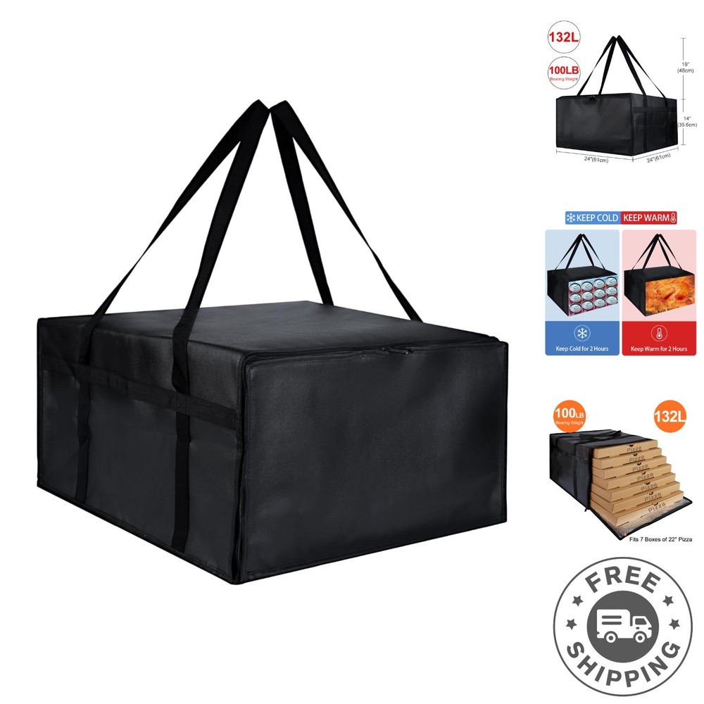Durable Insulated Food Delivery Bag — 132L Capacity, Keeps Food Hot for 2+ Hours
