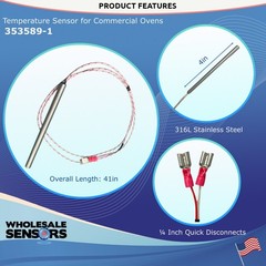 Vulcan Hart 353589-1 Replacement Temperature Probe for Commercial Ovens