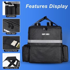 Insulated Food Delivery Bag with Cup Drink Holders for Beverages Grocery Pizza