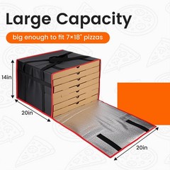 Bodaon Pizza Bags for Delivery, 20″ x x 14″ x x 14″H, Black/Red