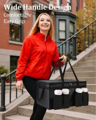 Bodaon Insulated Grocery Bags with 4 Cup Holders XX-Large(60L), Black