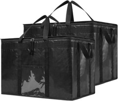 3XL Insulated Bag for Food Delivery & Grocery Shopping with Zippered Top Black