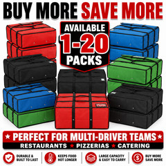 Insulated Pizza Delivery Bag 20x20x12 Hot Food Carrier 1-10 Pack Colors