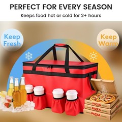 Insulated Food Delivery Bag with 4 Cup Holders, XXX-Large Commercial Grade In…