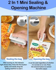 3-in-1 Mini Bag Sealer with Cutter and Magnet,Rechargeable mini, White