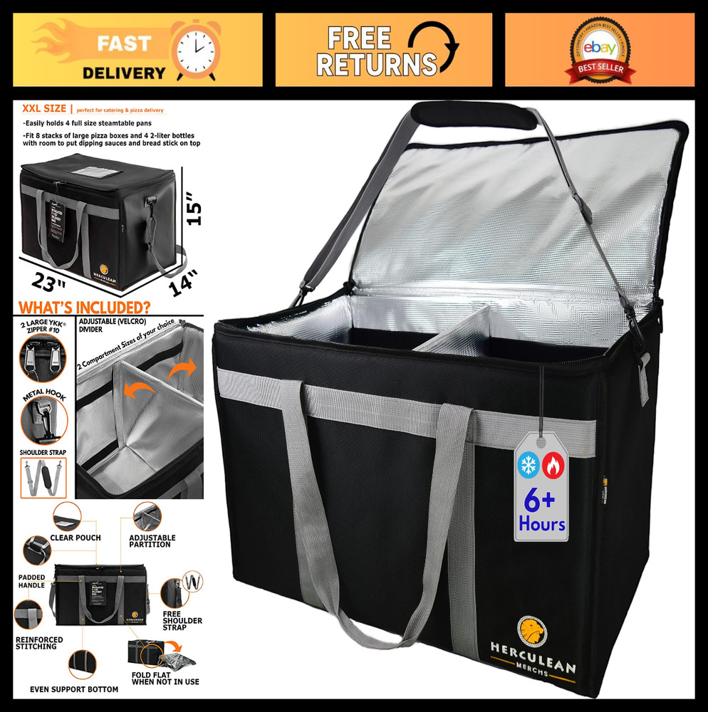 Large Insulated Food Delivery Bag with YKK Zipper — Thermal Catering Carrier for