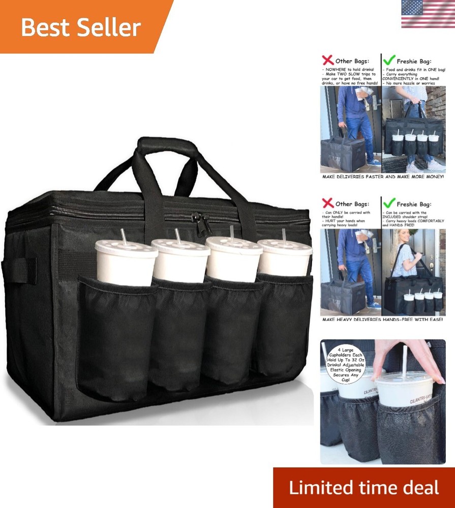 Insulated Food Delivery Bag with Cup Holders/Drink Carriers Premium, For Door…