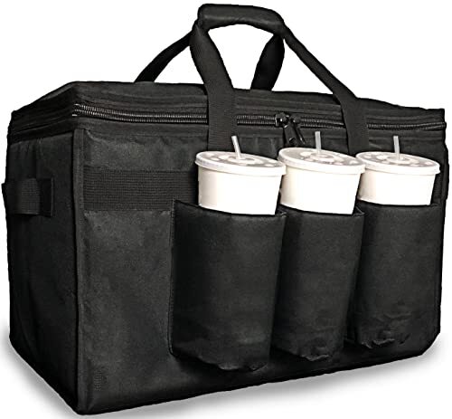 Insulated Food Delivery Bag with Cup Drink Holders for Beverages Grocery Pizza