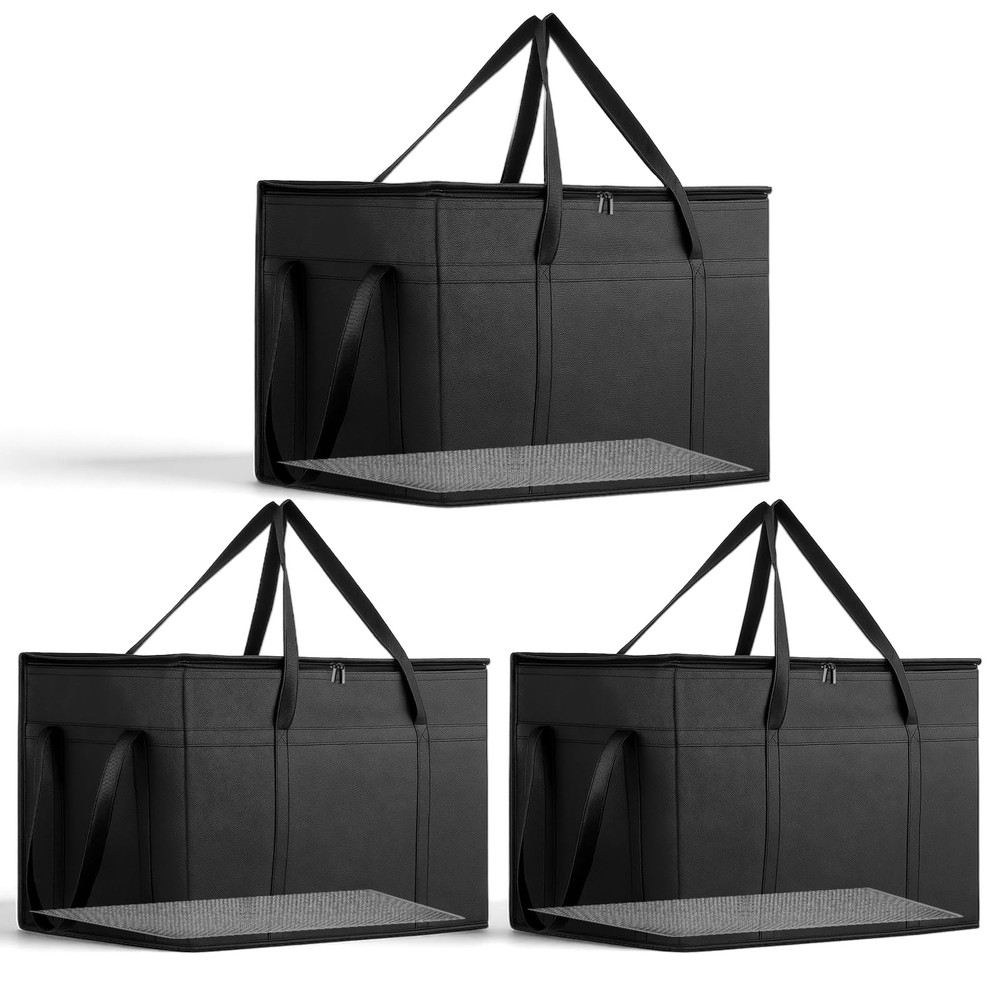 Exclaith 3 Pack Large Insulated Food Delivery Bag with hard bottom XXXL Large…