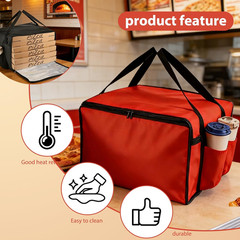 2 Pack 20″ X 18.5″ X 14″ Pizza Delivery Bags with 4 Cup Holder (1 Black & 1 Red)