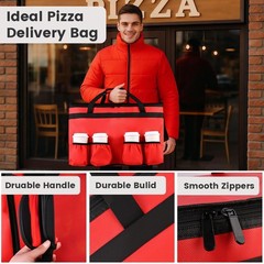 Large Insulated Food Delivery Bag with 4 Cup Holder, Cooler Bag Drink Carrier