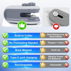 2in1 Rechargeable Chip Bag Sealer with Cutter, Portable USB C MINI, White