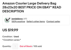 Amazon Courier Large Delivery Bag 28x23x20 *1 BAG*READ DESCRIPTION