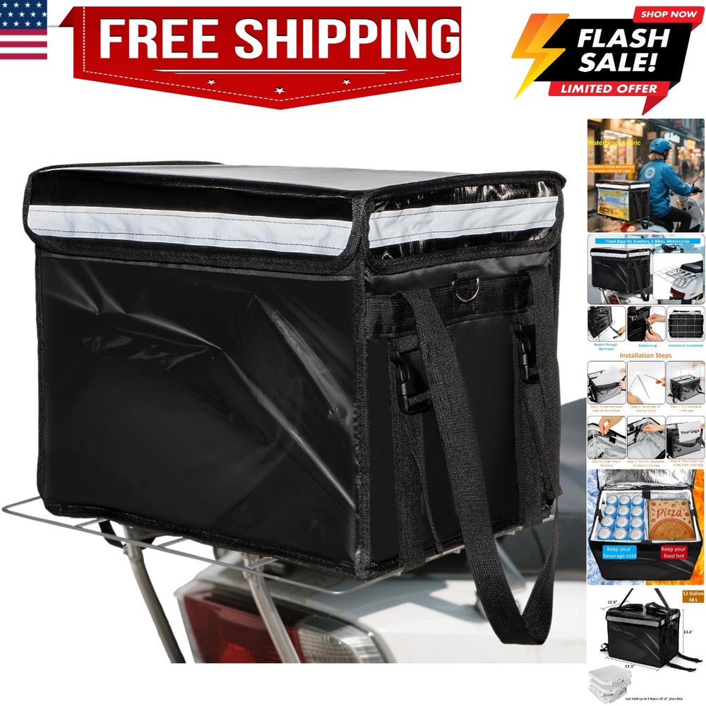 Insulated Food Delivery Bag for Bike, Pizza Delivery Bag with Divider and Rea…