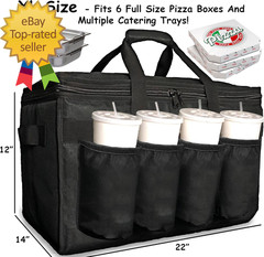 Insulated Food Delivery Bag with Cup Holders/Drink Carriers Premium
