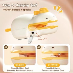 2-in-1 Mini Bag Sealer, Sealer and Cutter Heat Small Size, White & Yellow