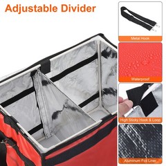 62L Insulated Grocery Bag with Divider Catering Thermal Food Bag Red