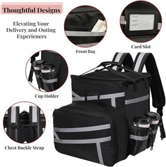 Food Delivery Backpack, Expandable Insulated Pizza Bag with 4 Cup Holders, La…