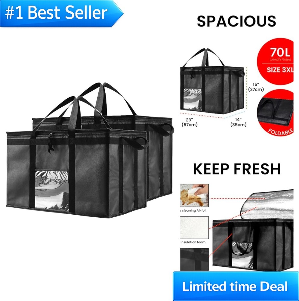 Insulated Grocery Bags 2 Pack 70L Large Food Delivery Cooler Bag Heavy Duty