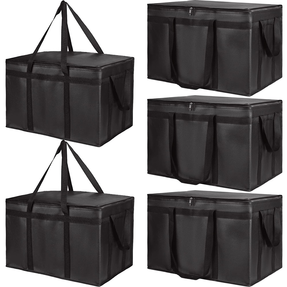 Bodaon 5-Pack Insulated Food Delivery Bag for Hot and Cold XXX-Large, Black