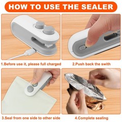 2-in-1 Mini Bag Sealer, Rechargeable Sealer Heat Seal with Cutter, white